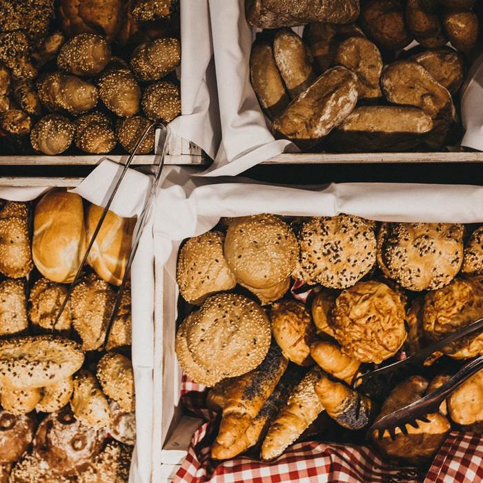 Pastries in baskets from above