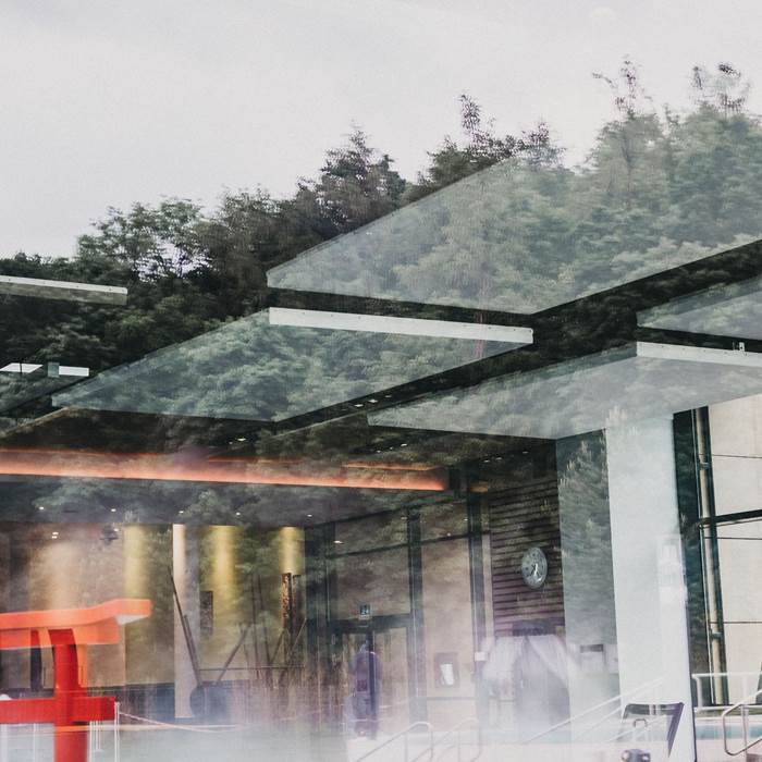 Reflection of the exterior of the spa Linsberg Asia