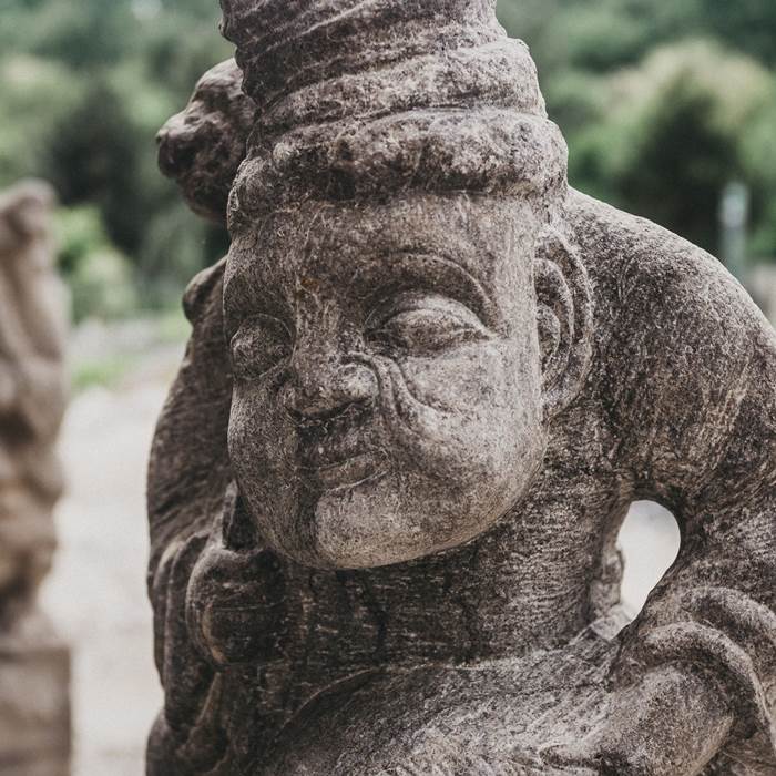 Statues in the Zen garden of the spa hotel Linsberg Asia