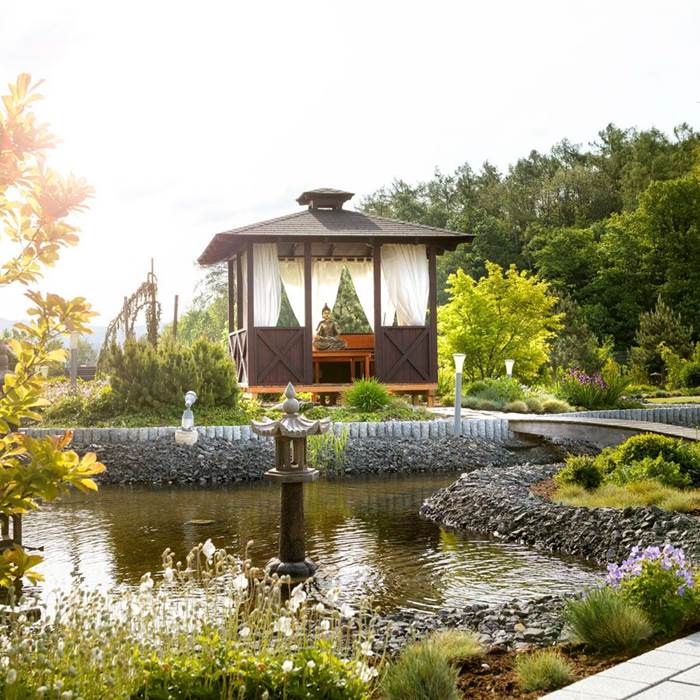 Thai hut in the Zen garden of the spa hotel Linsberg Asia